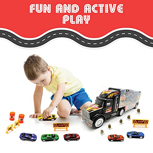 Toy Truck Transport Car Carrier Toy For Boys And Girls Age 3 - 10 Yrs Old - Hauler Truck Includes 6 Toy Cars And Accessories - Car Truck Fits 28 Car Slots - Ideal Gift For Kids #TOP4