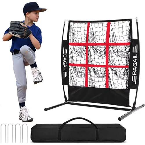 BAGAIL Baseball and Softball Pitching Net, 9 Pocket Pitching Net, Portable Pitching Target Net for...