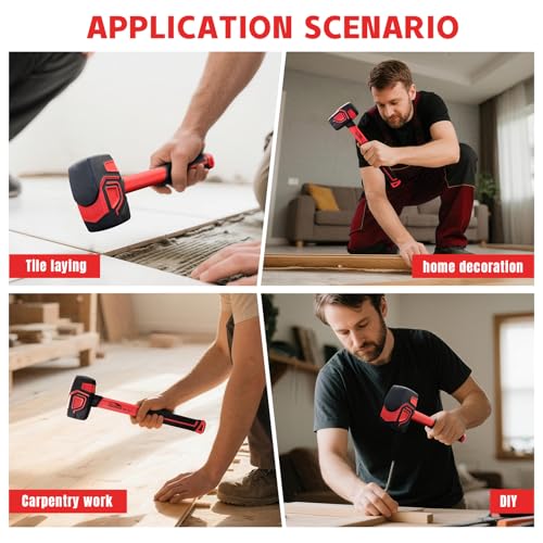 Image of Rubber Mallet Hammer 10 oz, Soft Face Mallet | Woodworking, Flooring, Crafts, Jewelry Making, Tiling, Camping, Soft Blow, Ergonomic Grip Handle, Red and Black