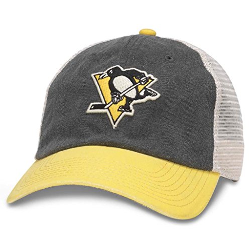 AMERICAN NEEDLE Hanover Officially Licensed NHL Team Mesh Hat, Pittsburgh Penguins, Ivory/Black/Gold (43352A-PPN)