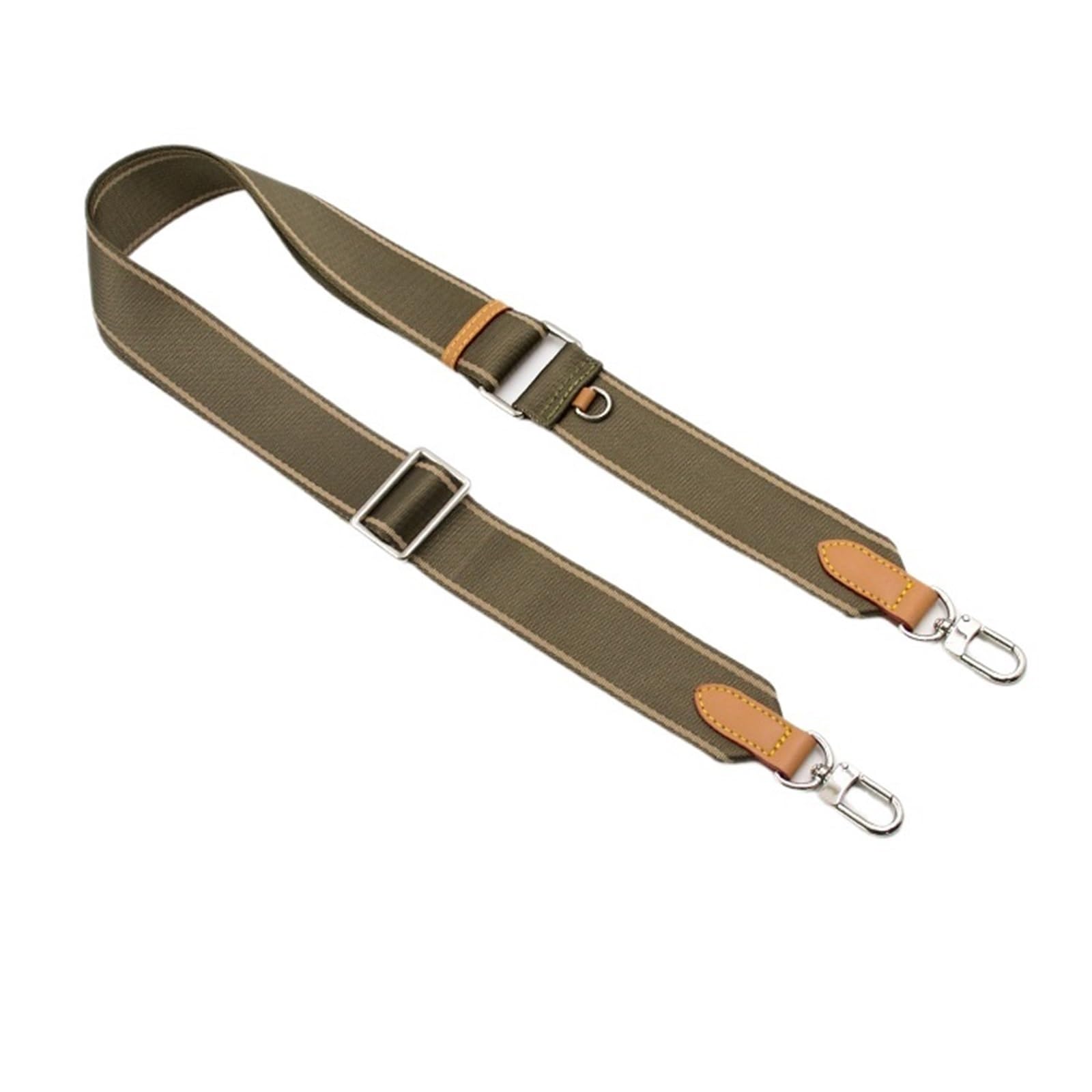 Correa de lona verde para bolso de hombro con enganche plateado y piel