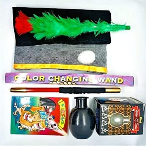 4-Piece Magic Trick Set For Stage Shows – Includes Change Bag, Pull Flower, Color Silk & Rising Wand | Beginner Friendly