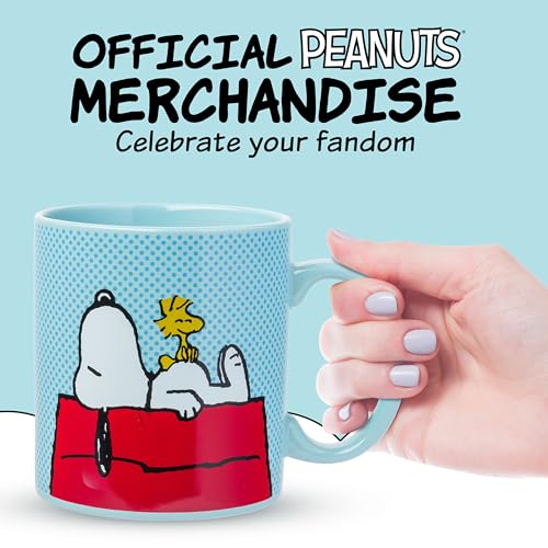 Silver Buffalo Peanuts Snoopy and Woodstock on House Blue Dot Background Ceramic Coffee Mug, 20 Ounces - Thumbnail 4