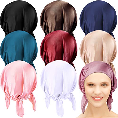 9 Pieces Silk Satin Sleep Cap for Long Hair Satin Sleep Bonnet Hat Night Sleeping Cap Elastic Soft Silky Sleep Cap Hair Cover for Women Girls Hair Care with Elasticity Stay on Head