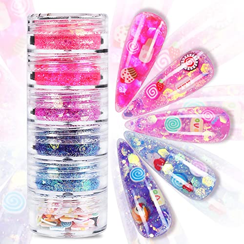 12 Colors Hexagon Nail Glitter Flakes Holographic Chunky Glitter Shiny Mermaid Nail Sequins Charms Craft Glitter Powder Flakes With 3D Fruit Slices For Women Girls Nail Art #TOP2