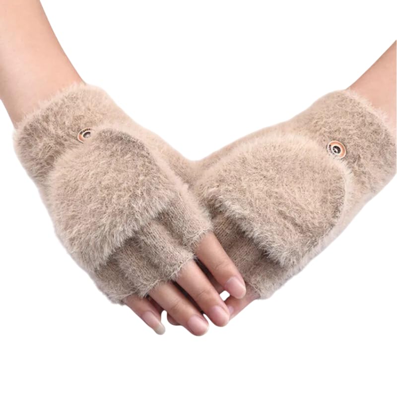 Winter Gloves for Women Woolen Warm Soft Fur Fleece Hand Gloves for Women and Girls Knitted Acrylic Wool Touchscreen Finger Cute Mitten (Freesize)-image-19