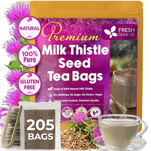 Image of FreshDrinkUS, Premium 205 Milk Thistle Tea Bags, 100% Natural & Pure from Milk Thistle Seeds. Milk Thistle Seed Herbal Tea. Made with Natural Material Tea Bags. No Sugar, No Caffeine, No Gluten, Vegan.