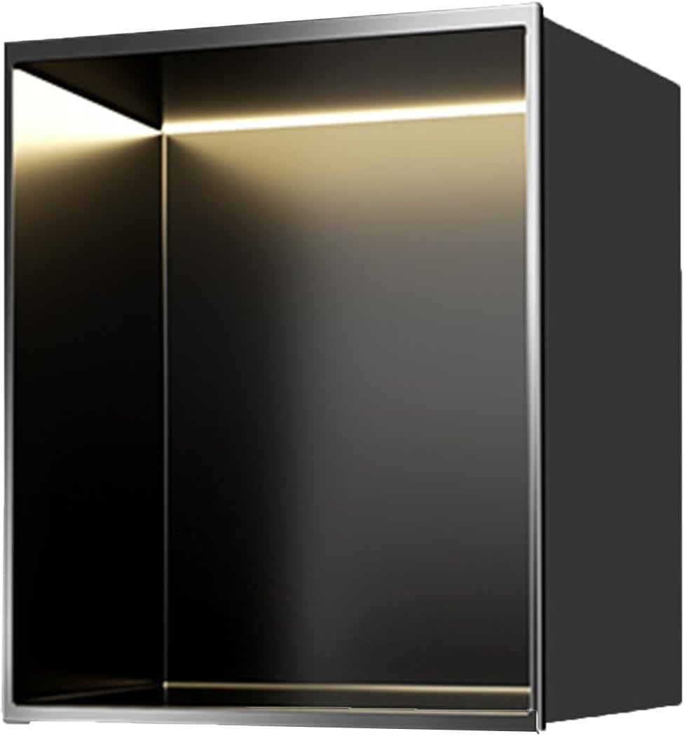 Estante de almacenamiento empotrado para ducha con iluminación LED, nicho de pared de acero inoxidable para organización de baño