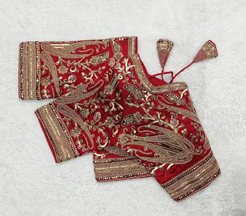 Image of Pujia Mills Women's Readymade Bridal Blouse Embroidery Copper Coding Glitter Sequence Thread Work Indian Ethnic Designer Stitched Half Sleeve Blouse Readymade for Women Saree Bridal Lehenga Choli