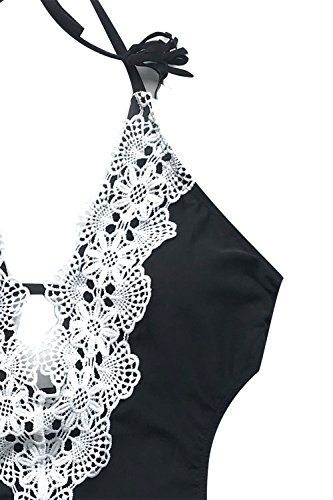 CUPSHE Women's Ladies Vintage Lace Bikini Sets Beach Swimwear Bathing Suit (XL, Black Halter)
