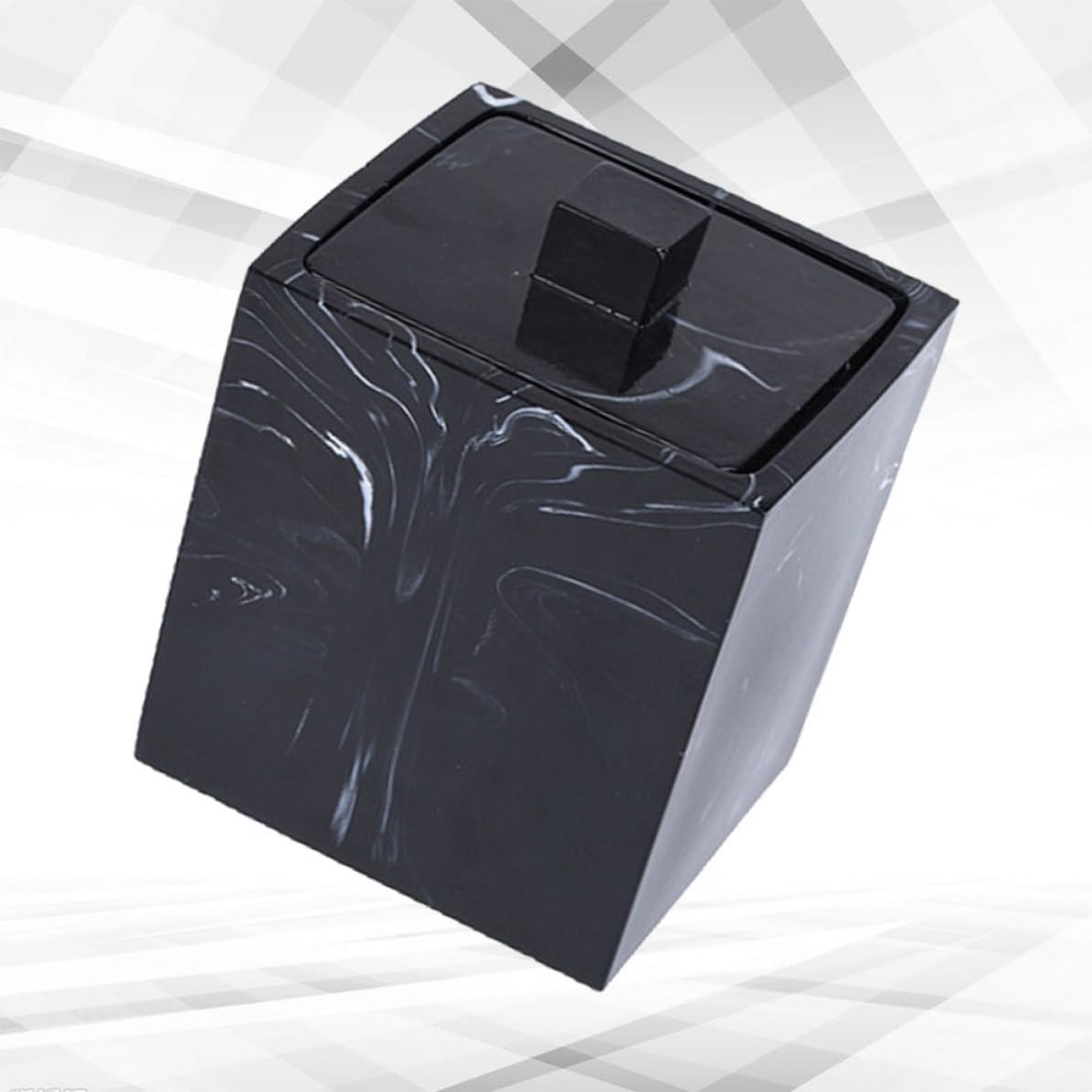Yardwe Cotton Swabs Holder with Lid Black Resin Marble for Home Cosmetic image 5