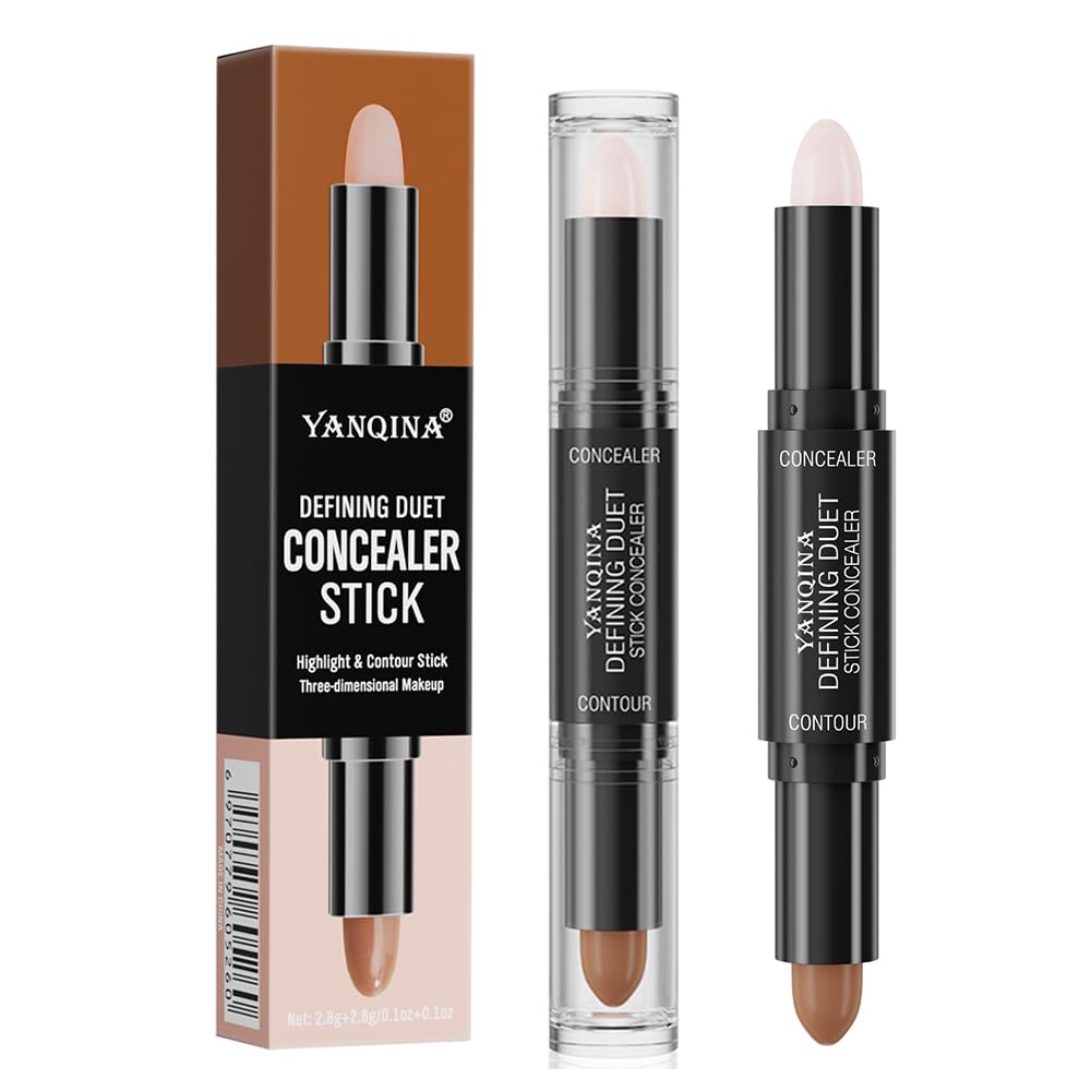2 en 1 Dual Head Highlighter Stick, Contouring Stick Corrector,Dual Head Contouring Stick Corrector,Contouring Stick and Highlighter for Le Maquillage （1# Marfil + curry oscuro）