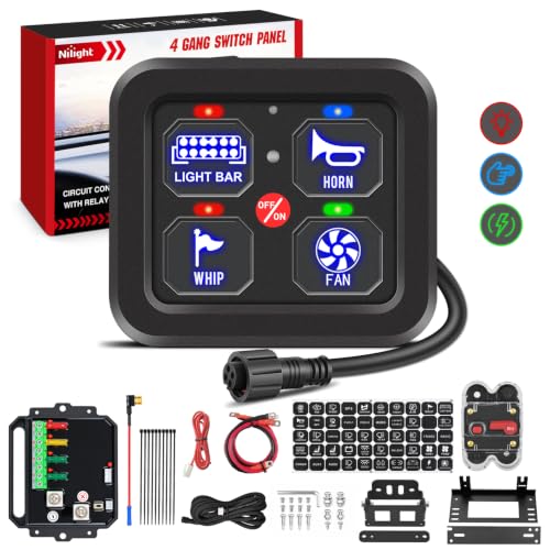 Nilight 4 Gang Switch Panel Blue 12V 24V Circuit Control Relay System