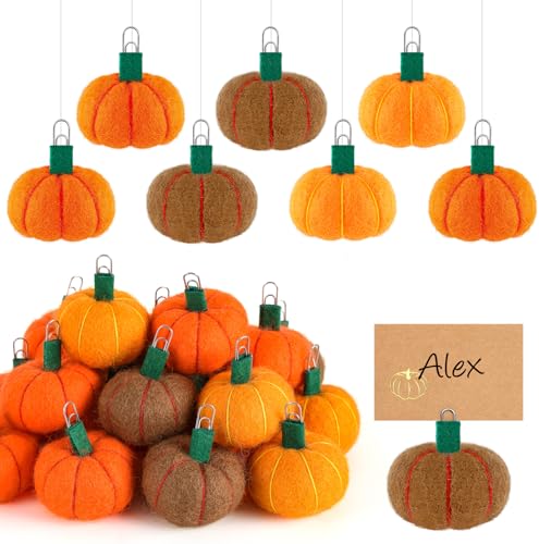 EYNDYN 24 Sets Felt Pumpkin Place Card Holder Thanksgiving Fall Card Holder Including Place Cards Felt Tip Pen Table Number Photo Holder Table Decor for Weddings Bridal Showers Anniversaries