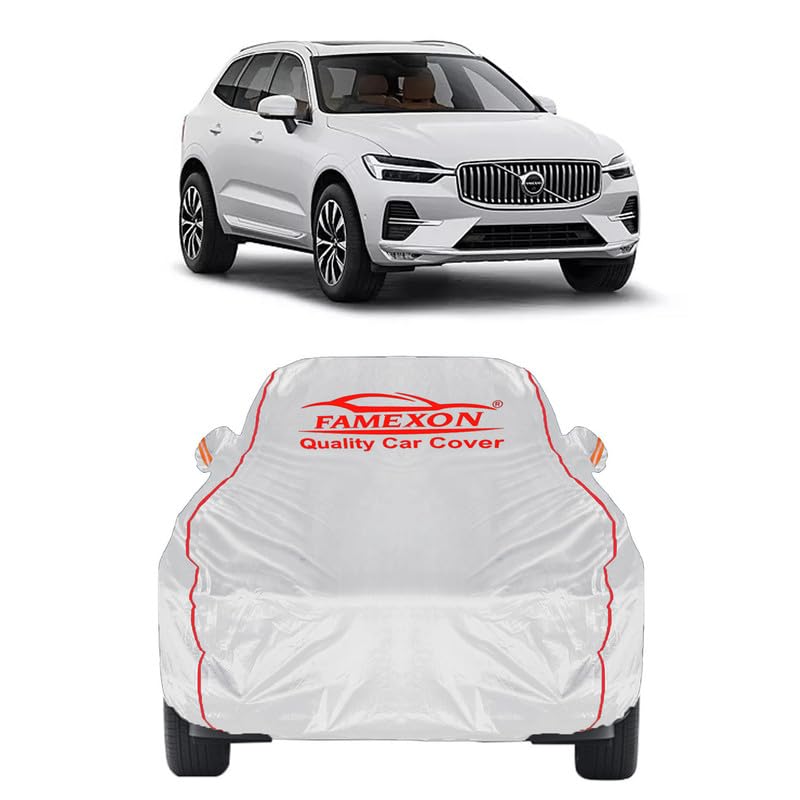 Image of Full Body Car Cover for Volvo XC60 with Mirror and Antena Pocket Triple Stiched(Silver with Red Piping)