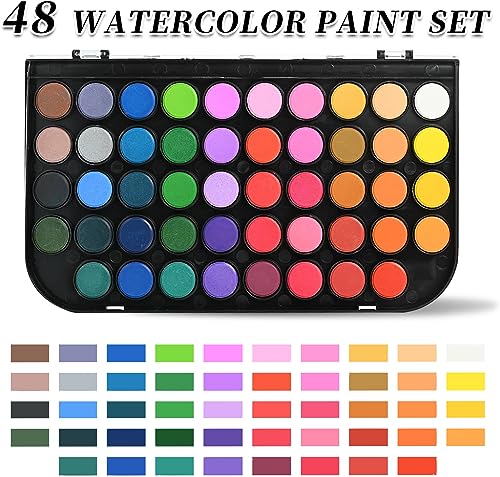 Gethpen Watercolor Paint,48 Colors Washable Watercolor Paint Set With Brush thumb #1