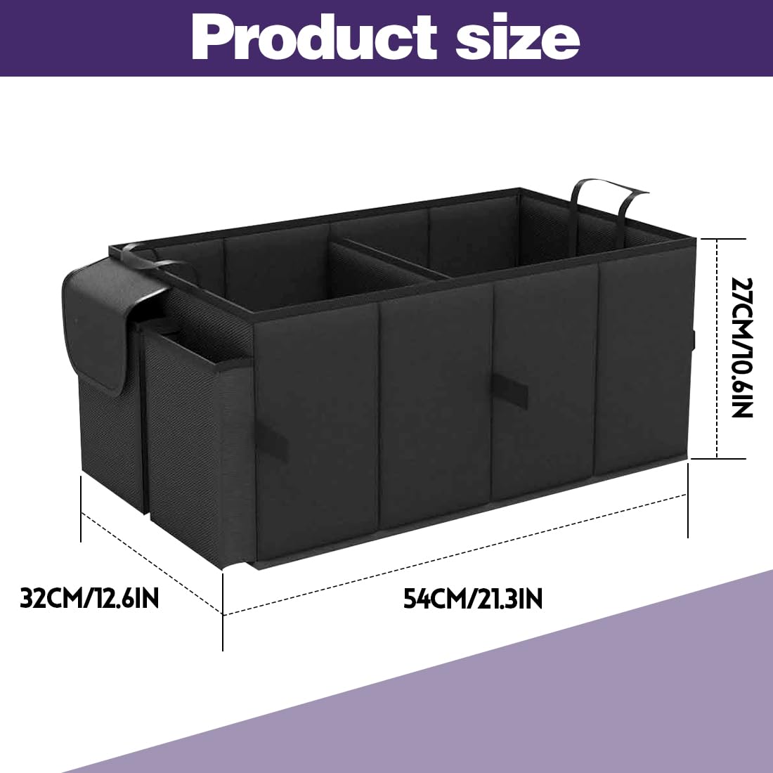 RANJIMA Organizer per bagagliaio, pieghevole, per bagagliaio dell'auto, con scomparti, per il trasporto dell'auto, per il campeggio e la vita quotidiana, 54,1 x 32,0 x 26,9 cm
