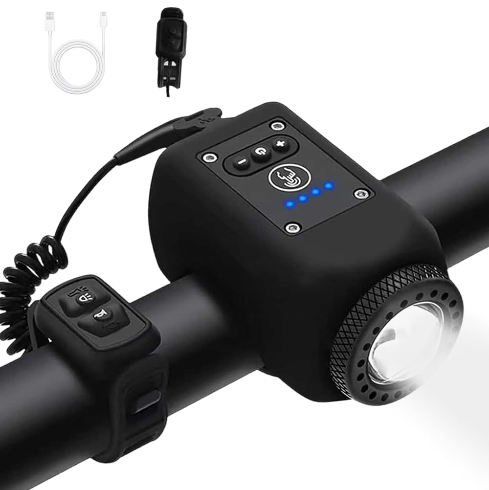 Bike Horn, Bicycle Horn with Large Range Floodlight, Cozy Loft, IPX5 Waterproof Rechargeable Bike Electronic Horn with USB (Black)