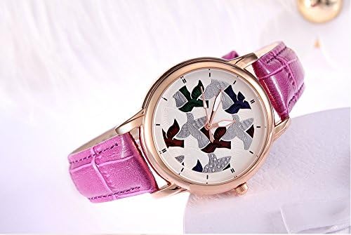 Mousika Girl Fashion Bird Leather Alloy Quartz Wrist Round Watch