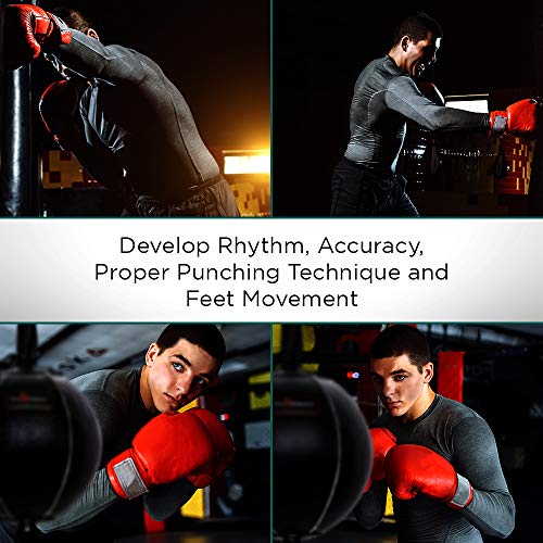 Image of Genuine Leather Double End Boxing Punching Bag - Speed Striking & Dodge Training Ball for MMA, Muay Thai, Boxing, Gym Workout - Includes Cords & Hooks for Easy Setup