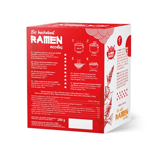 DIET-FOOD Bio Ramen Buchweizen Vegetarisch und Vegan Lebensmittel Fettfrei Sojafrei Glutenfreie Wasserlöslich Diätnudeln Niedriger Kaloriengehalt 280 g