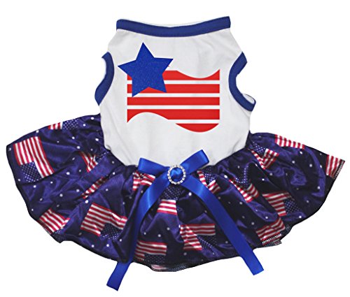 Petitebella Star Striped Flag White Shirt US Flags Tutu Puppy Dog Dress (Medium)