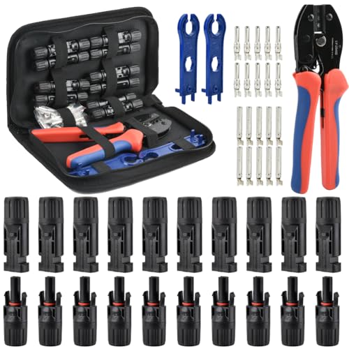 BOPEUY Juego de Herramientas de Crimpado Solar para 2,5/4/6 mm² - 1 Tenazas de Crimpado, 10 pares Conector Solar Fotovoltaico, 10 pares Conectores Macho Hembra, 2 llaves, para Sistema Fotovoltaico