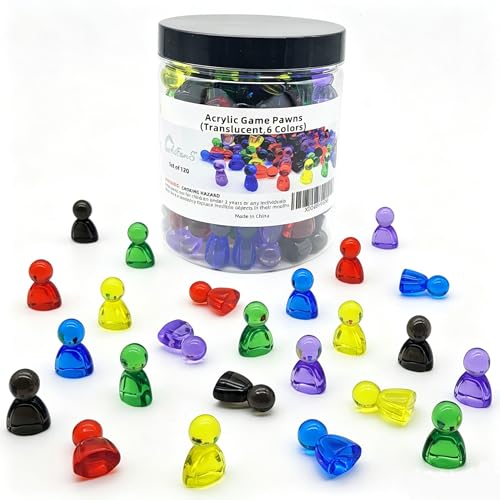120 Pieces Game Pawns,Game Pieces for Board Games,Plastic Tokens Board Game Accessories with Portable Box(Translucent,6 Colors)
