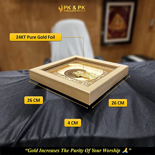 Image of Pk & Pk Jewellers Lord Radha Krishna with Peacock | 24KT Gold Frame | Solid Square Collection | Medium Size [26x26 cm] (For Premium Gift, Temple, Table Decor, Home Decoration)
