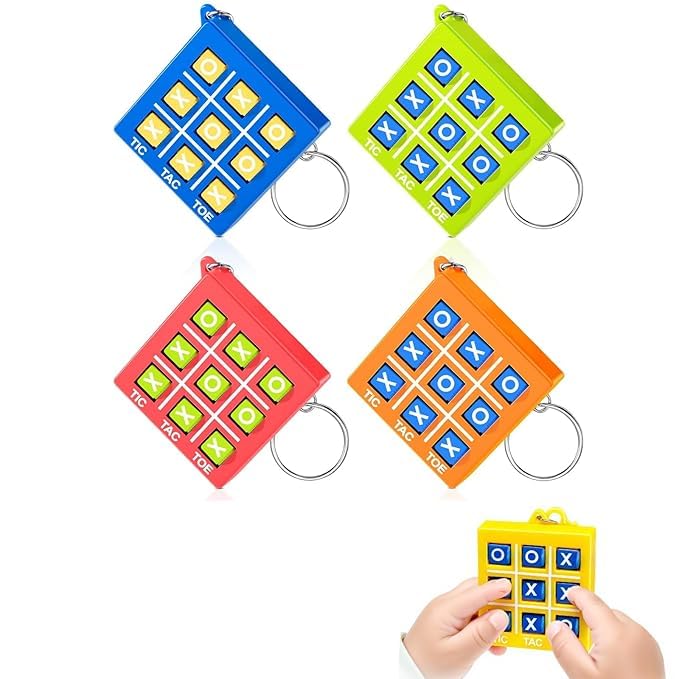 SYSTUMM 4Pcs Tic Tac Toe Keychain for Kids, Classic Travel Game
