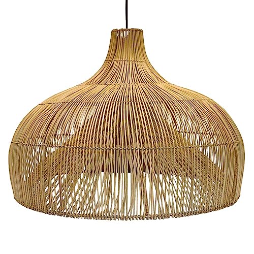 Lustre en rotin double 45cm suspension rustique pour restaurant