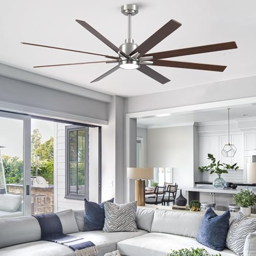 Image of Rayqueen 72 Inch Brushed Nickel Ceiling Fans with Lights and Remote,Downrod