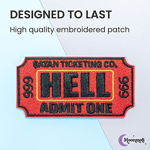 Moonmoli Ticket To Hell Admit One Iron On Embroidered Patches - 3"Wx1.5"H Red/Black Funny Patches – Iron On Or Sew On Patches For Clothes, Jacket, Jeans, Hat, Backpack #TOP1
