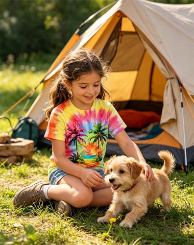 Image of SunFoucs Girls Kids Shirts Size 5-12 Tie Dye Casual Tshirt Short Sleeve Crewneck Tee Top | Short Sleeve Rainbow Tee Top