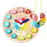 GEMEM Toddler Clock Toy Wooden Shape Sorting Teaching Time Number Puzzle Lacing Block Early Learning Educational Toys for Toddlers Boys Girls 3 4 5 Years Old