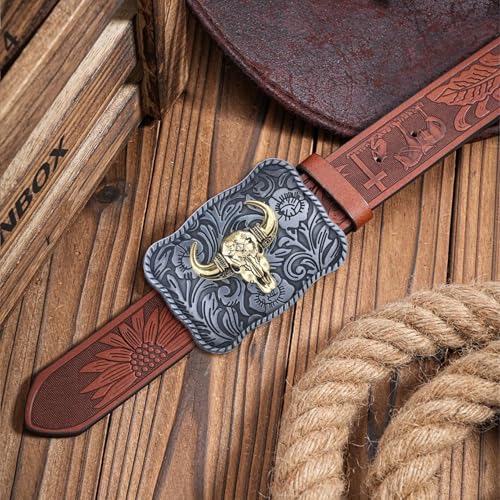 Image of Turquoise Belt Buckle for Men Western Texas Longhorn Bull Rodeo Belt Buckle American Cowboy Chic Gift