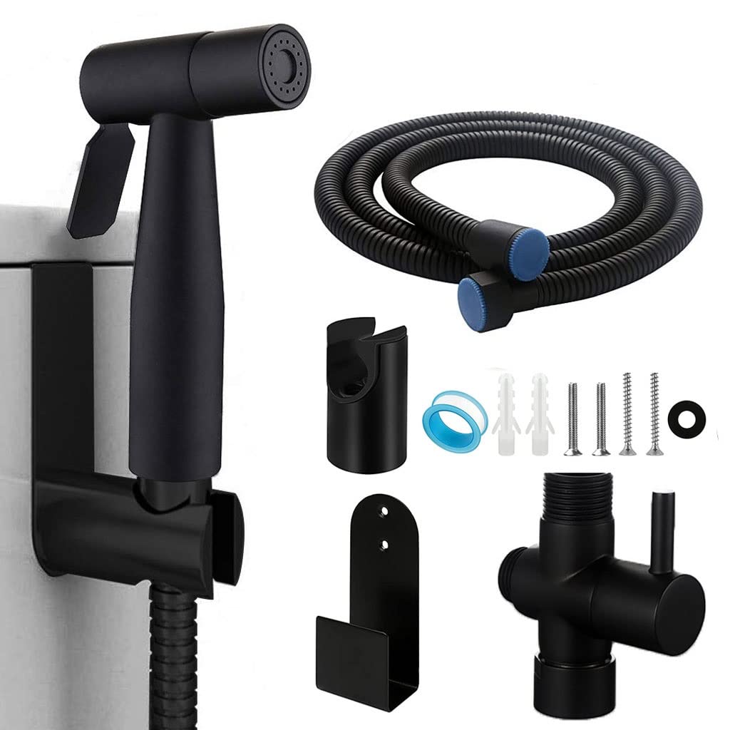 Kit de pulvérisateur de bidet de toilette noir avec douchette à main en acier