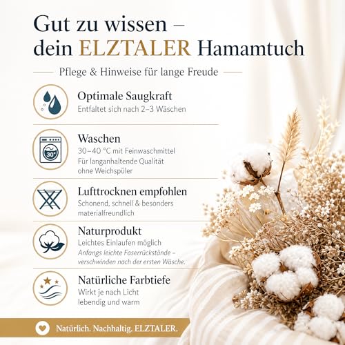 ELZTALER Hamamtuch 180x100 cm aus 100% Baumwolle – Saunatuch/Saunahandtuch & Strandtuch – Leicht, saugstark & schnelltrocknend – Peshtemal (Salbeigrün)