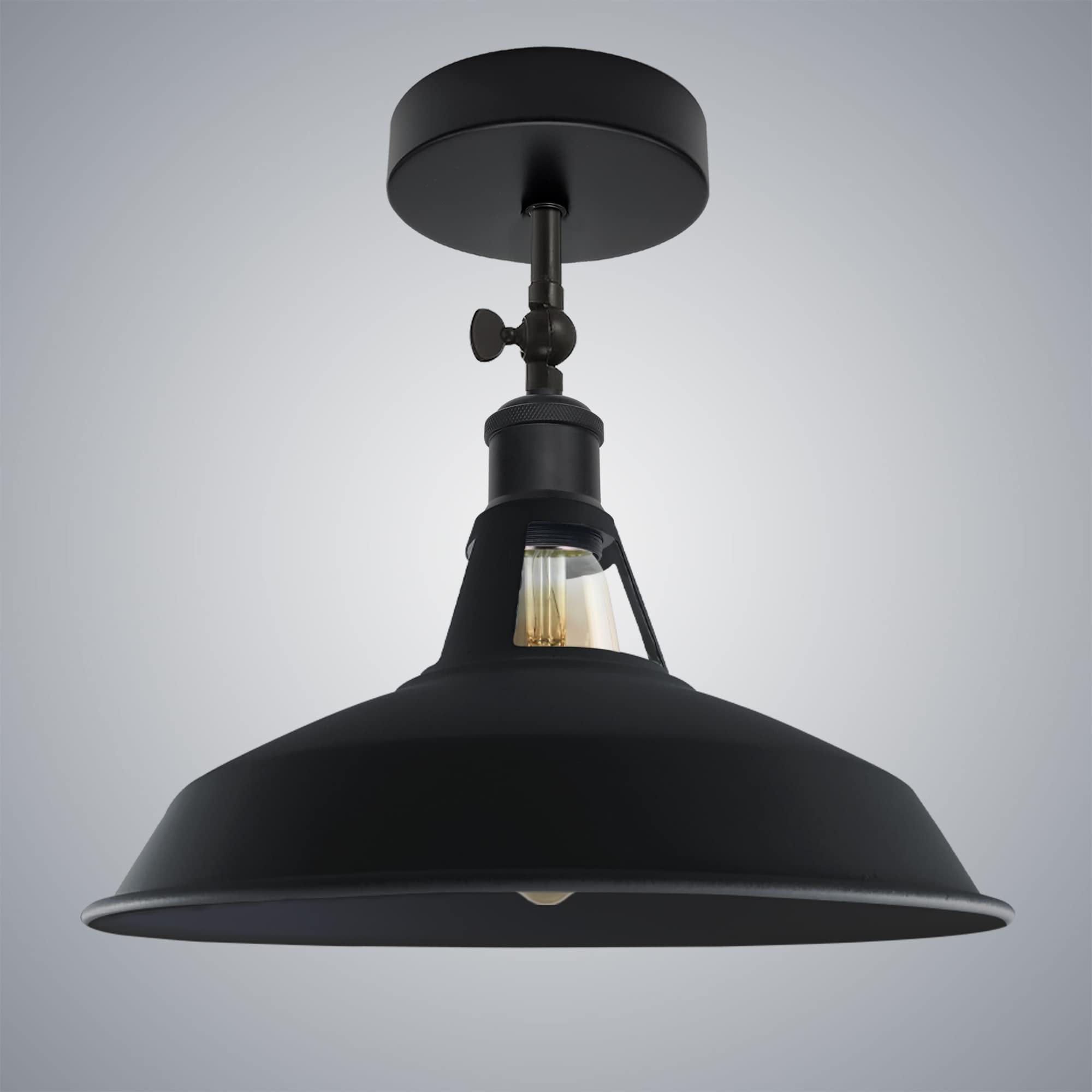LEDSone Industrial Ceiling Flush Mount Light Fixture, Vintage Black with Bulb 180 Degree Adjustable E27 Base Socket Vintage Style Unique Shape Ceiling Mounted Light Fitting (Barn Slot + Bulb)