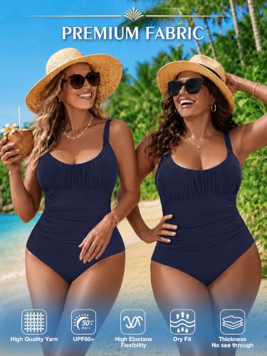 Image of One Piece Swimsuit for Women Tummy Control Bathing Suits Ruched Swimwear