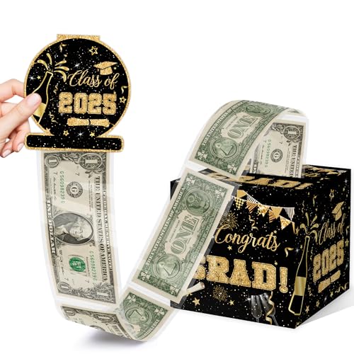 Graduation Party Gift, Graduation Decorations Class of 2025, Graduation Money Pull Box with GRAD Card and Transparent Bags, Congrats Graduation Money Pull Box, Graduation Money Pull Box for Boys Girls