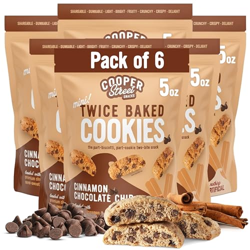 Image of COOPER STREET Twice Baked Cinnamon Chocolate Biscotti Cookies - Crispy Mini Biscotti Cookies Ideal with Coffee - Traditional Low Calorie Italian Snacks - Kosher, Dairy, Peanut & Soy Free (6 Pack)
