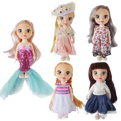 Huang Cheng Toys 6.3" Mini Girl Dolls, Include 5 Sets Handmade Doll Clothes, 5 Sets 6.3" Small Girl Dolls, 5 Pairs of Shoes by Huang Cheng Toys - Image 3