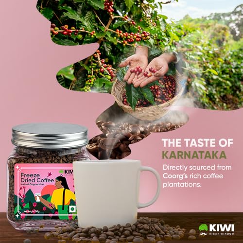 Image of Kiwi Kisan Window - Freeze Dried Instant Coffee,150gm (80+ Cups) | 100% Arabica Beans | Bold & Rich Taste | No Chicory - No Preservatives | Perfect for Hot & Cold Coffee