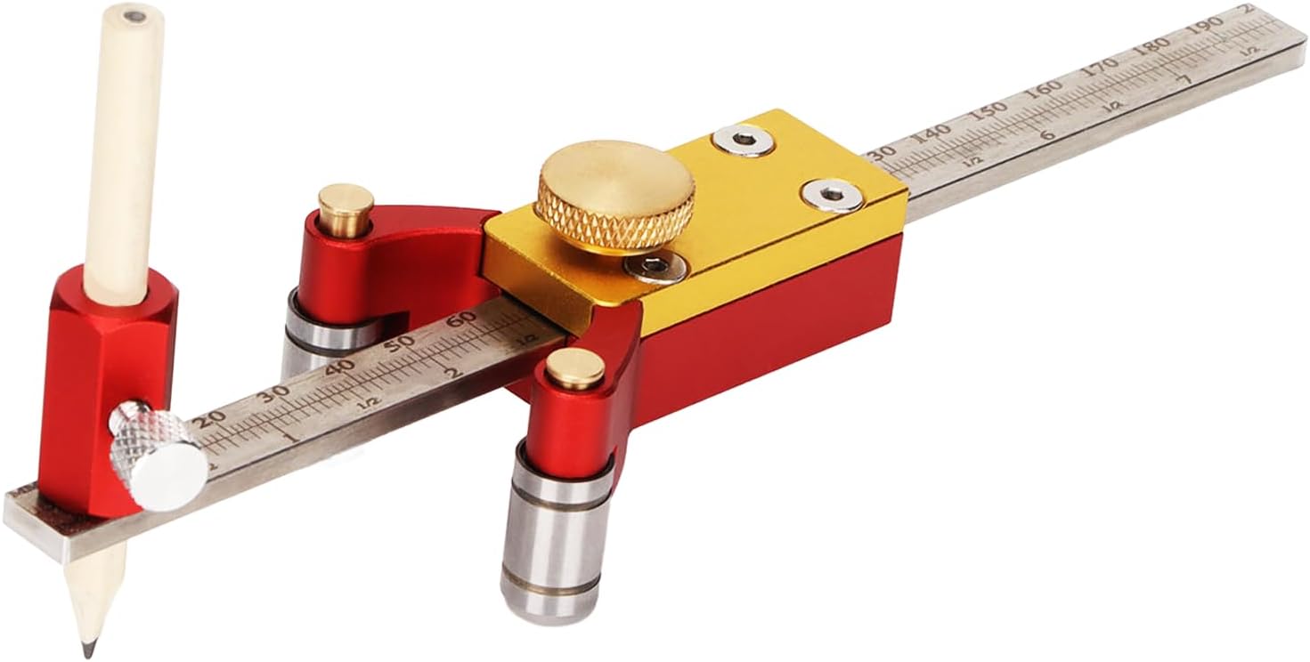 Double Head Wood Scribe Ruler, Aluminum Alloy Multi Function Drawing, Parallel Arcs Woodworking Marking Gauge Inch Circle Marking for Straight Lines
