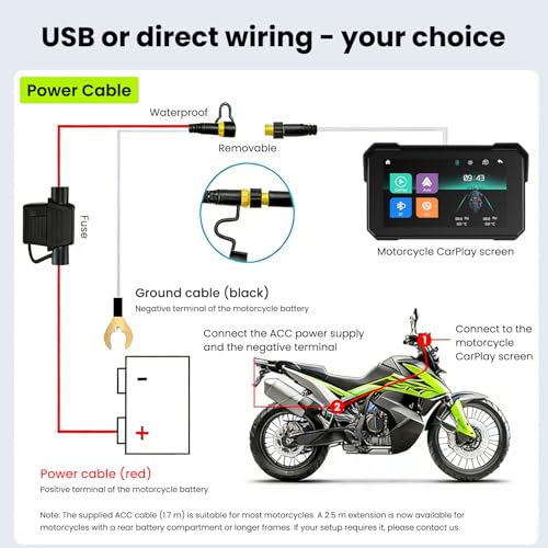 Image of Rimoody 5 Inch Portable Wireless CarPlay & Android Auto Motorcycle Screen, IP68 Waterproof Touchscreen GPS Navigation for Motorbike, Bluetooth Dual Mode, Anti-Theft, Support TPMS & TF Card