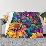 Manta para sofá, girasoles psicodélicos, suave, mullida, cómoda, cálida, manta de franela de felpa ligera y acogedora para sofá cama, uso en todas las estaciones, 40 x 30 pulgadas