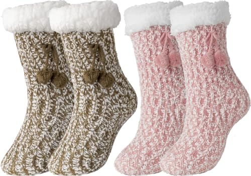 Image of BenSorts Women Thick Christmas Slipper Socks Non Slip Grippers Size 6-10