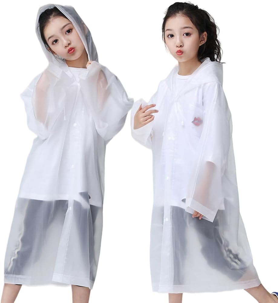 Rain Ponchos Raincoats for Kids, 2 Pack Emergency Rain Jacket with Drawstring Hood for Boys Girls Disney Travel Outdoors