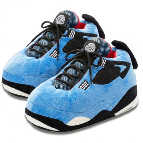 Knuffis Sneaker Hausschuhe Damen Herren lustige warme Plüsch Pantoffeln 36-45 (Blau)